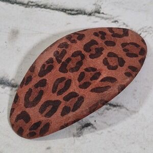 Leather Barrette Leopard Print Large Soft Hair Clip Vintage Made in France